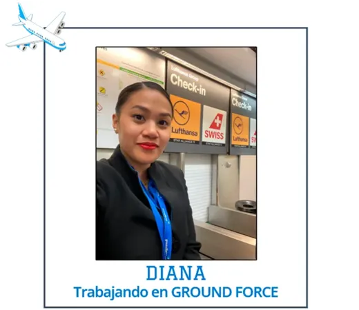 Diana, antigua alumna de BAI, trabajando como agente de handling en Ground Force con Lufthansa y Swiss